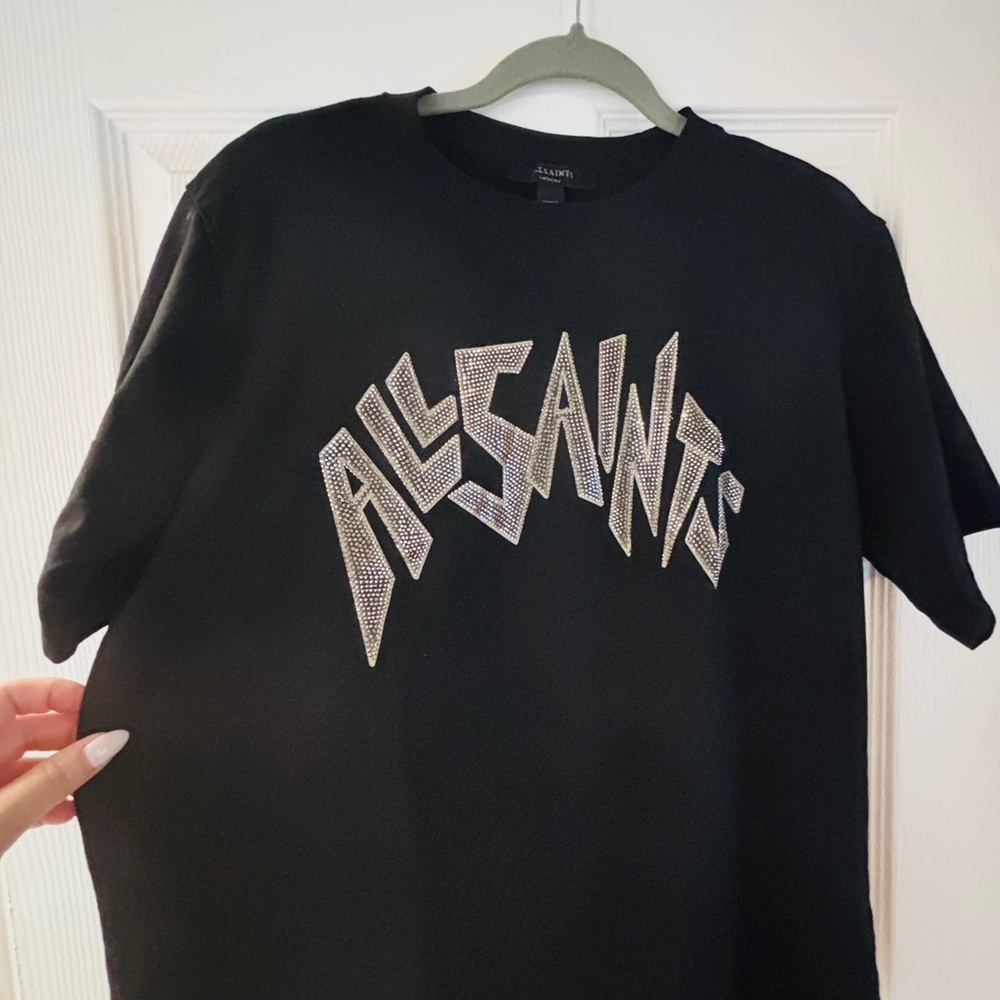 All Saints Black Tee with Silver Studded Logo
